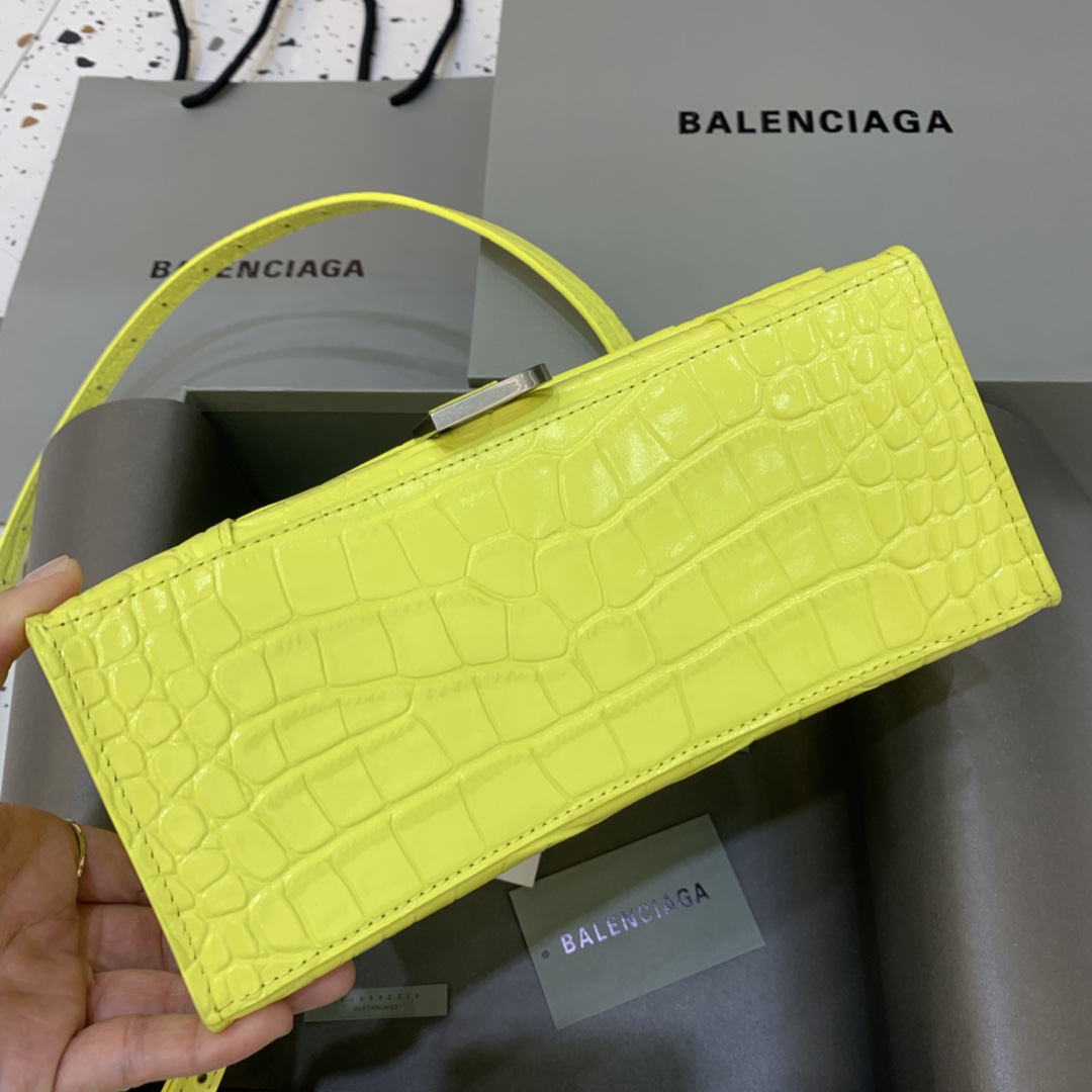 Balenciaga Hourglass Small Handbag Crocodile Embossed Shoulder Bag Yellow